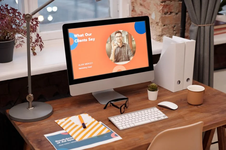 A stylish workspace featuring a laptop and monitors displaying design software.